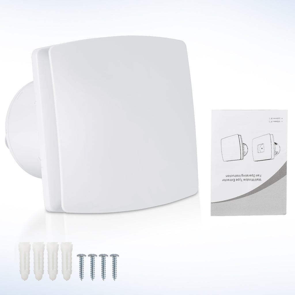 100/150-mm-Badventilator mit Feuchtigkeitssensor und Nachlauffunktion; automatischer Ventilator für Badezimmer, Küchen und fensterlose Räume, weiß