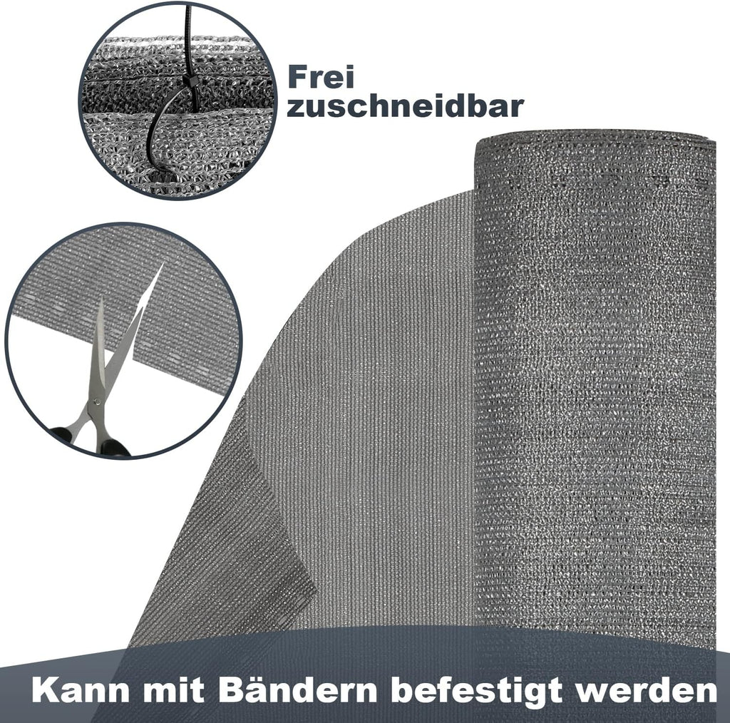 Sichtschutz,150 g/m² HDPE Balkon sichtschutz,Windschutz Schattennetz mit Kabelbinder,Schattiergewebe Sonnenschutz, Staubschutz,Blickdichter Zaunblende,Grau
