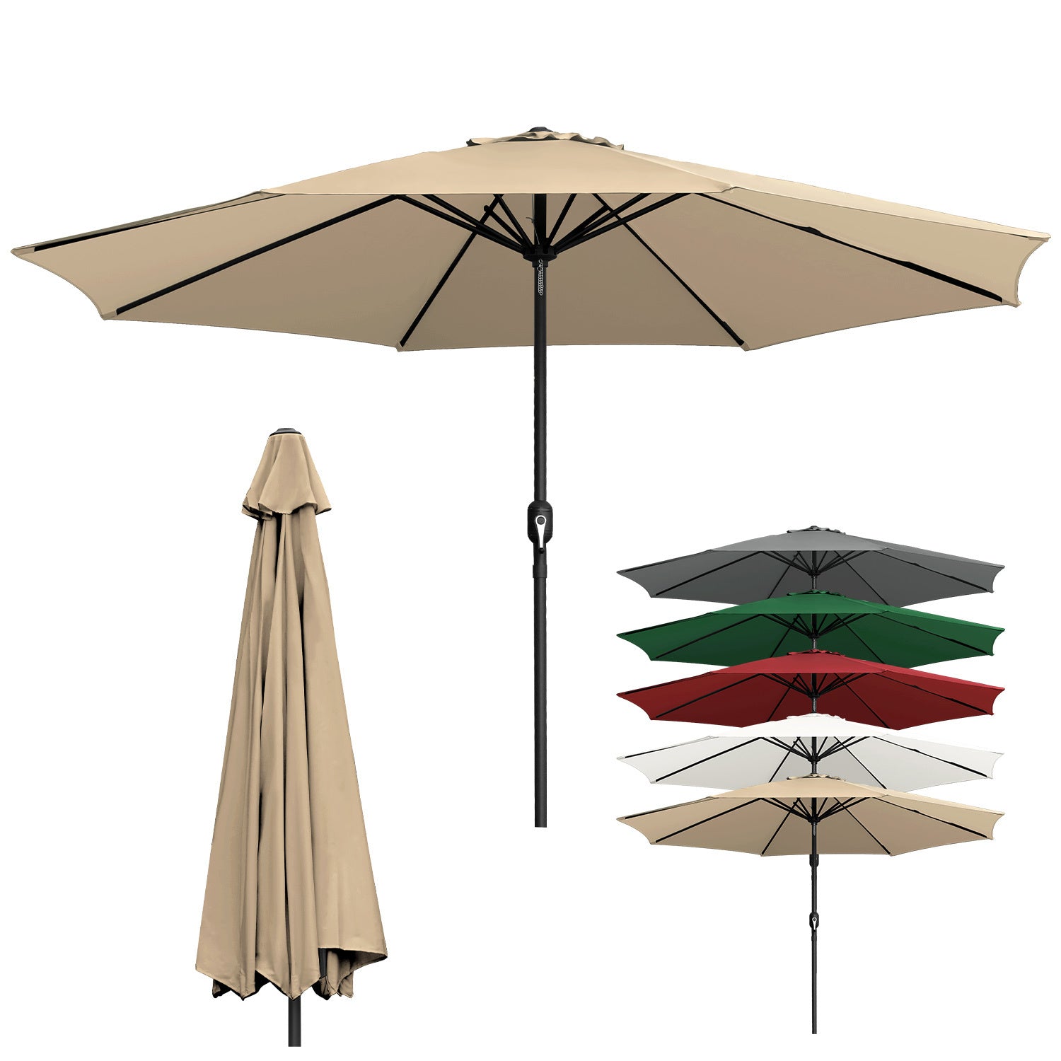 Sonnenschirm Ø270cm, Ampelschirm, Gartenschirm , Kurbelschirm, UV-Schutz, 160g/㎡ Polyester Schirmstoff, Wasserabweisend und schmutzabweisend, 5 Farben erhältlich, Garten