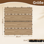 WPC-Terrassenfliesen in Holzoptik, 30 x 30 cm, WPC-Bodenfliesen, Terrassen- und Balkonfliesen mit Klicksystem und Entwässerungsfunktion, wasserfest und rutschfest, Teakholzfarben/Rotbraun/Dunkelgrau, 1–5 m²