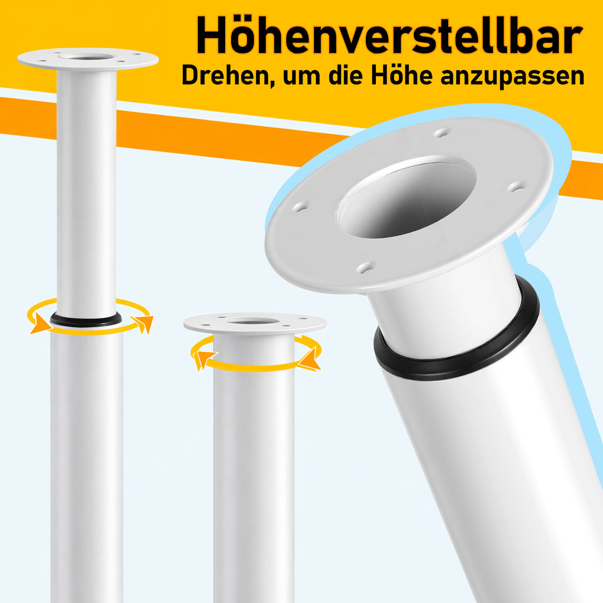 Möbelfüße 4 Stück, Tischbeine höhenverstellbar 70-110 cm, Möbelbeine aus Stahl bis 200 kg belastbar, mit 16 Schrauben, für Tisch, Schrank, Nachttisch, Schlafsofa, Schwarz/Weiß