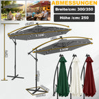 Ausziehbarer Sonnenschirm mit LED-Solarbeleuchtung, Durchmesser 300/350 cm, mit Kurbel, ausziehbarer Sonnenschirm mit Sockel, Gartensonnenschirm, Sonnenschutz, UV-Schutz, handbetätigter Sonnenschirm, Sonnenschirm für Märkte, wasserdicht