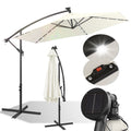 Ausziehbarer Sonnenschirm mit LED-Solarbeleuchtung, Durchmesser 300/350 cm, mit Kurbel, ausziehbarer Sonnenschirm mit Sockel, Gartensonnenschirm, Sonnenschutz, UV-Schutz, handbetätigter Sonnenschirm, Sonnenschirm für Märkte, wasserdicht