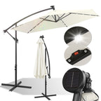 Ausziehbarer Sonnenschirm mit LED-Solarbeleuchtung, Durchmesser 300/350 cm, mit Kurbel, ausziehbarer Sonnenschirm mit Sockel, Gartensonnenschirm, Sonnenschutz, UV-Schutz, handbetätigter Sonnenschirm, Sonnenschirm für Märkte, wasserdicht