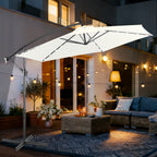 Ausziehbarer Sonnenschirm mit LED-Solarbeleuchtung, Durchmesser 300/350 cm, mit Kurbel, ausziehbarer Sonnenschirm mit Sockel, Gartensonnenschirm, Sonnenschutz, UV-Schutz, handbetätigter Sonnenschirm, Sonnenschirm für Märkte, wasserdicht