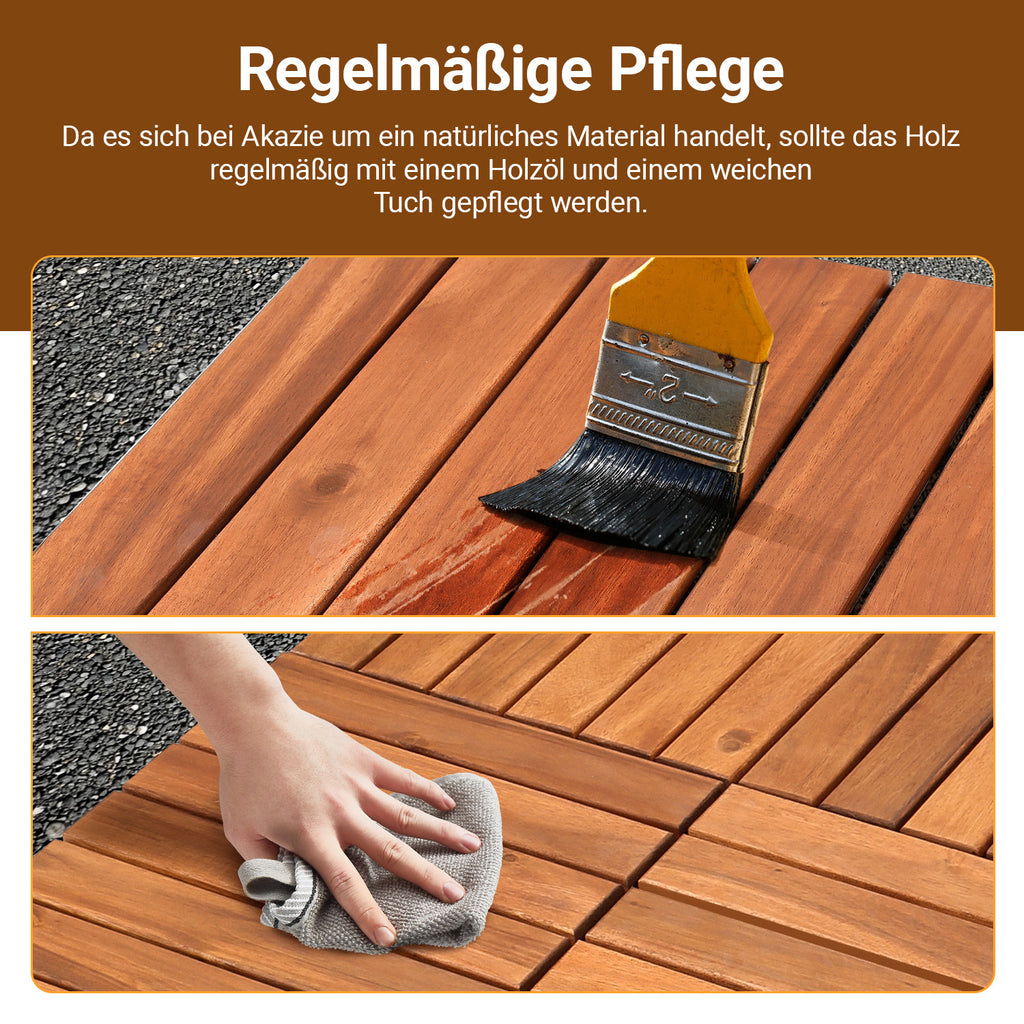 Holz-Mosaikplatten aus Robinienholz, 30 x 30 cm – Balkonfliesen, Gartenfliesen, geeignet für Garten, Terrassen und Balkone