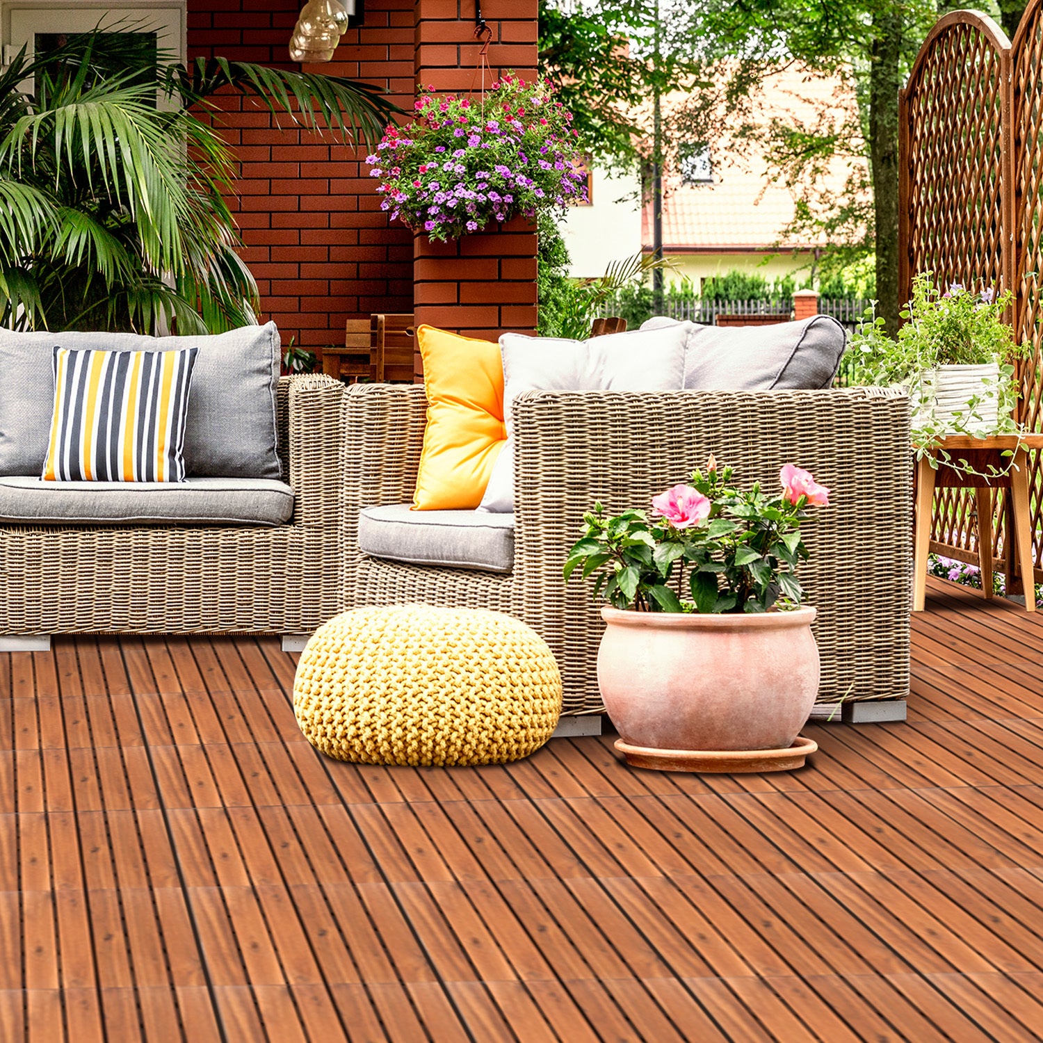 Holz-Mosaikplatten aus Robinienholz, 30 x 30 cm – Balkonfliesen, Gartenfliesen, geeignet für Garten, Terrassen und Balkone