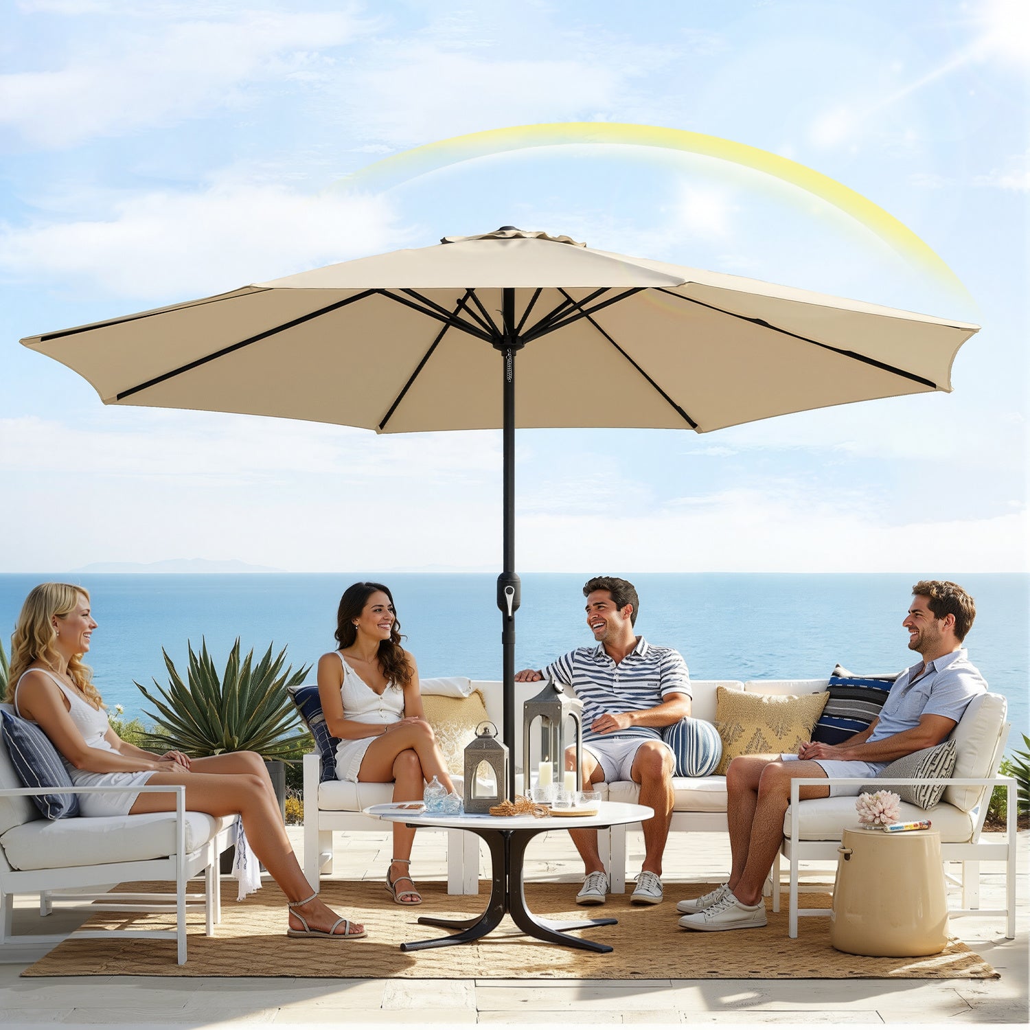 Sonnenschirm 350cm Groß UV-Schutz Gartenschirm Wasserabweisende Balkonschirm Ampelschirm ohne Ständer,Parasol mit Handkurbel Marktschirm für Balkon Garten Terrasse, Es stehen fünf Farben zur Auswahl