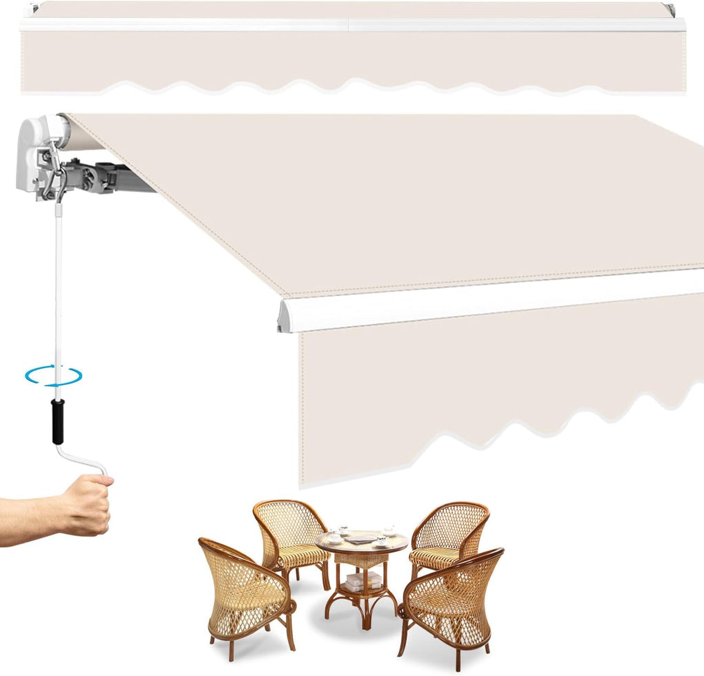 Gelenkarm-Markise, 350 x 250 cm, manuell ausfahrbare Markise, Neigung bis zu 30 Grad einstellbar, schützt vor Sonne und Regen, inklusive Wandhalterung, beige