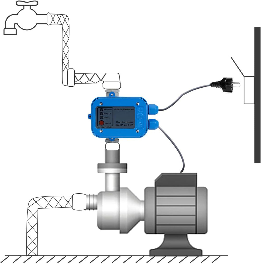 Pumpensteuerung mit Kabel, Druckwächter, Druckschalter, 10 bar (mit bar-Anzeige), Druckschalter, automatisches Ein- und Ausschalten, Gartenbewässerung