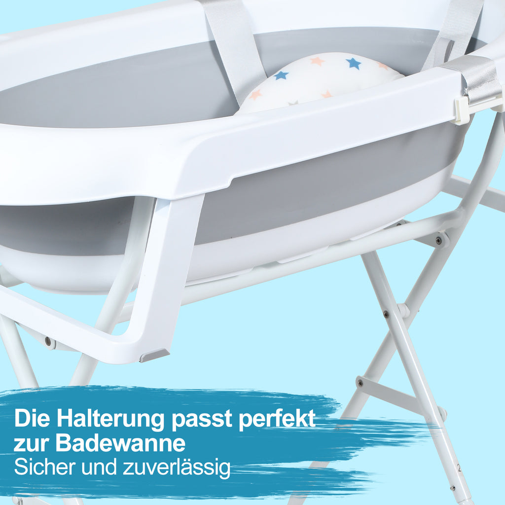 Baby Badewanne mit Ständer 21x48x85CM Badekissen Kinder Faltbare Bad Babywanne Grau