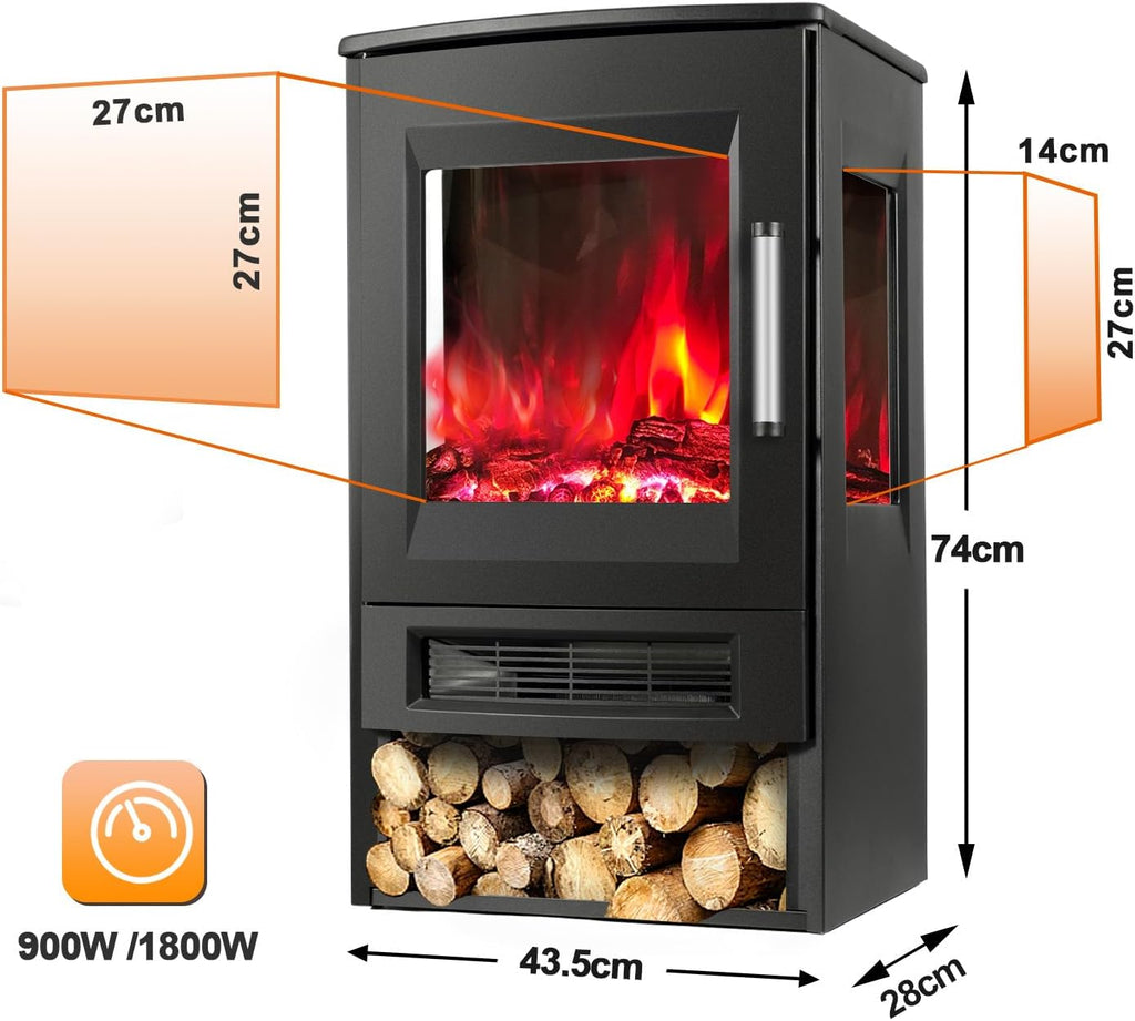 Elektrischer Kamin mit Heizfunktion, LED-Flammen, WLAN-Fernbedienung, Heizgebläse mit Timer, einstellbarem Thermostat, 900 W/1800 W