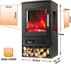 Elektrischer Kamin mit Heizfunktion, LED-Flammen, WLAN-Fernbedienung, Heizgebläse mit Timer, einstellbarem Thermostat, 900 W/1800 W