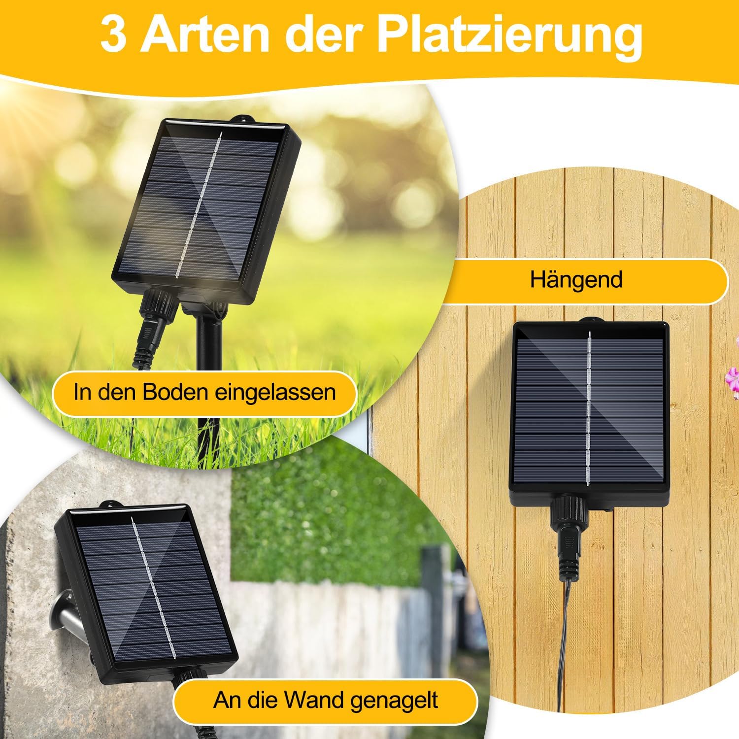30/50/80/100 Meter lange Solar-Lichterkette für den Außenbereich, 300/500/800/1000 LED-Lämpchen, warmweißes Licht, USB-Aufladung und Solarstromversorgung, 8 Beleuchtungsmodi und Timer-Funktion, Schutzklasse IP44