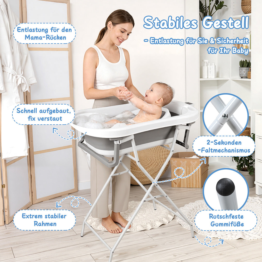 Babybadewanne, Kinderbadewanne, 0–12 Monate, zusammenklappbare Badewanne, grauer Bär (mit Badematte)（副本）