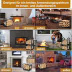 Holzregal für den Innenbereich, 37 x 33 x 74 cm, Holzregal mit Kaminbesteck, Metall-Holzregal (für den Außenbereich), Hilfsmittel zum Stapeln von Brennholz, schwarzes Hilfsmittel zum Stapeln von Brennholz