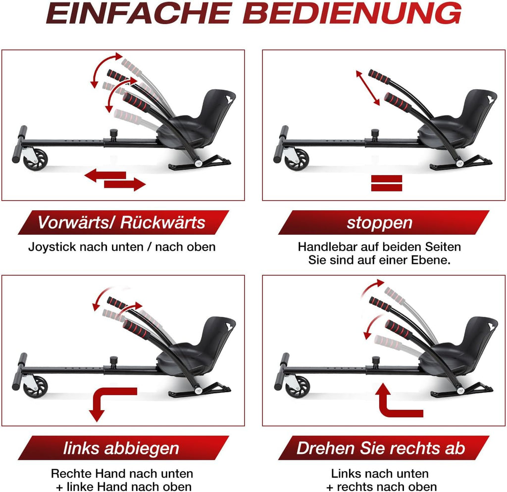 Hoverboard-Sitz, Hoverboard mit verstellbarem Sitz, Sitz für 6,5- bis 10-Zoll-Hoverboards, Sitz für Elektro-Karts, Hoverboard-Kart-Sitze für Erwachsene und Kinder