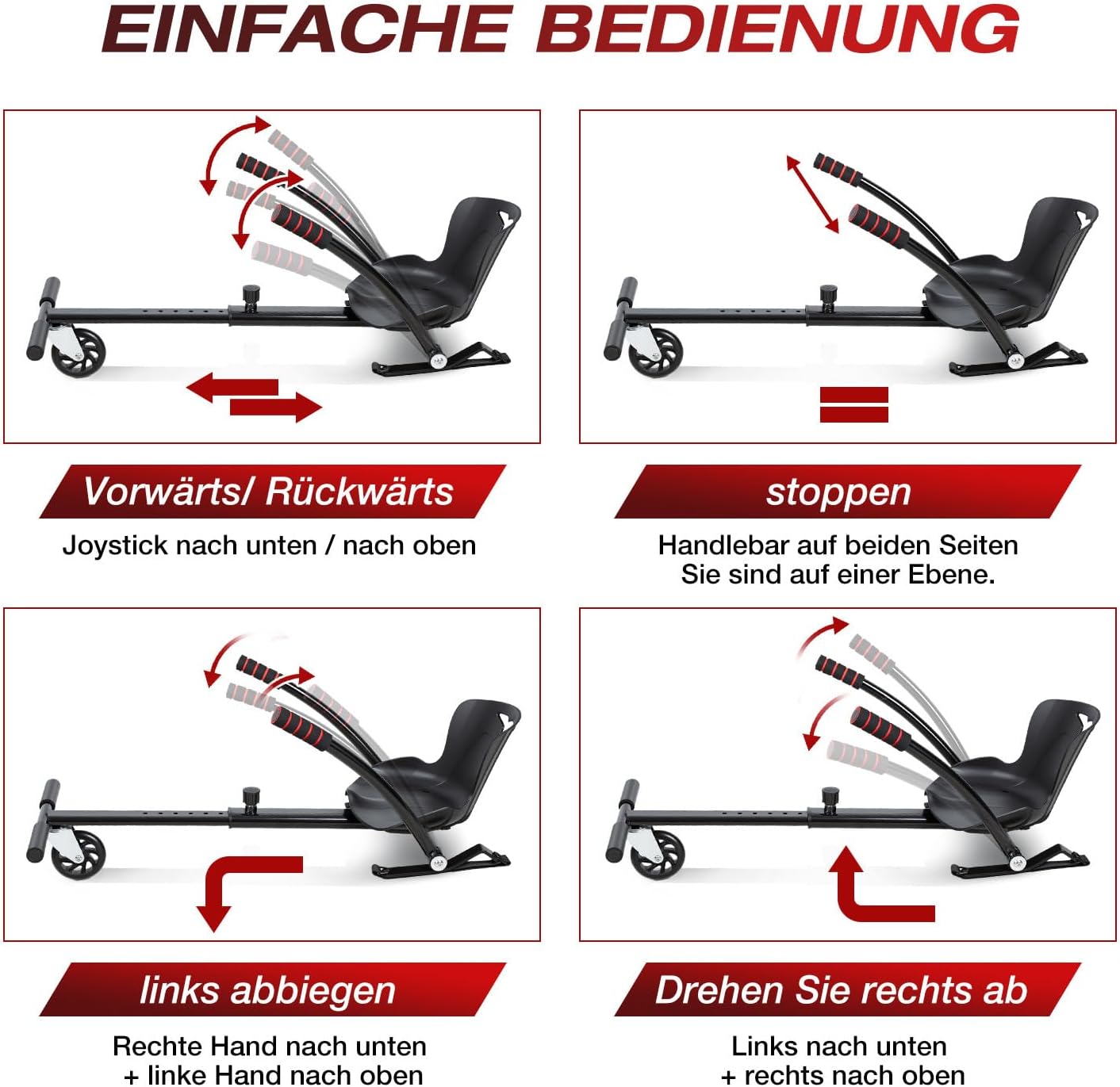 Hoverboard-Sitz, Hoverboard mit verstellbarem Sitz, Sitz für 6,5- bis 10-Zoll-Hoverboards, Sitz für Elektro-Karts, Hoverboard-Kart-Sitze für Erwachsene und Kinder