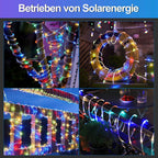 10/20/30 Meter lange Solar-Lichterkette mit 100 LEDs, bunt, für den Außenbereich geeignet – wasserdichtes Design, 8 Leuchtmodi, ideal für Festtagsdekorationen und Partys im Freien, wahlweise in den Farben Regenbogen, Warmweiß und Kaltweiß