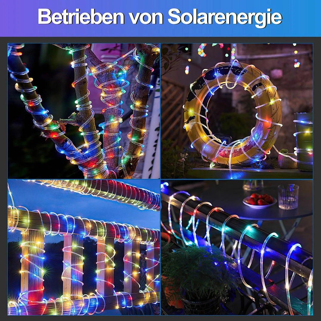 10/20/30 Meter lange Solar-Lichterkette mit 100 LEDs, bunt, für den Außenbereich geeignet – wasserdichtes Design, 8 Leuchtmodi, ideal für Festtagsdekorationen und Partys im Freien, wahlweise in den Farben Regenbogen, Warmweiß und Kaltweiß
