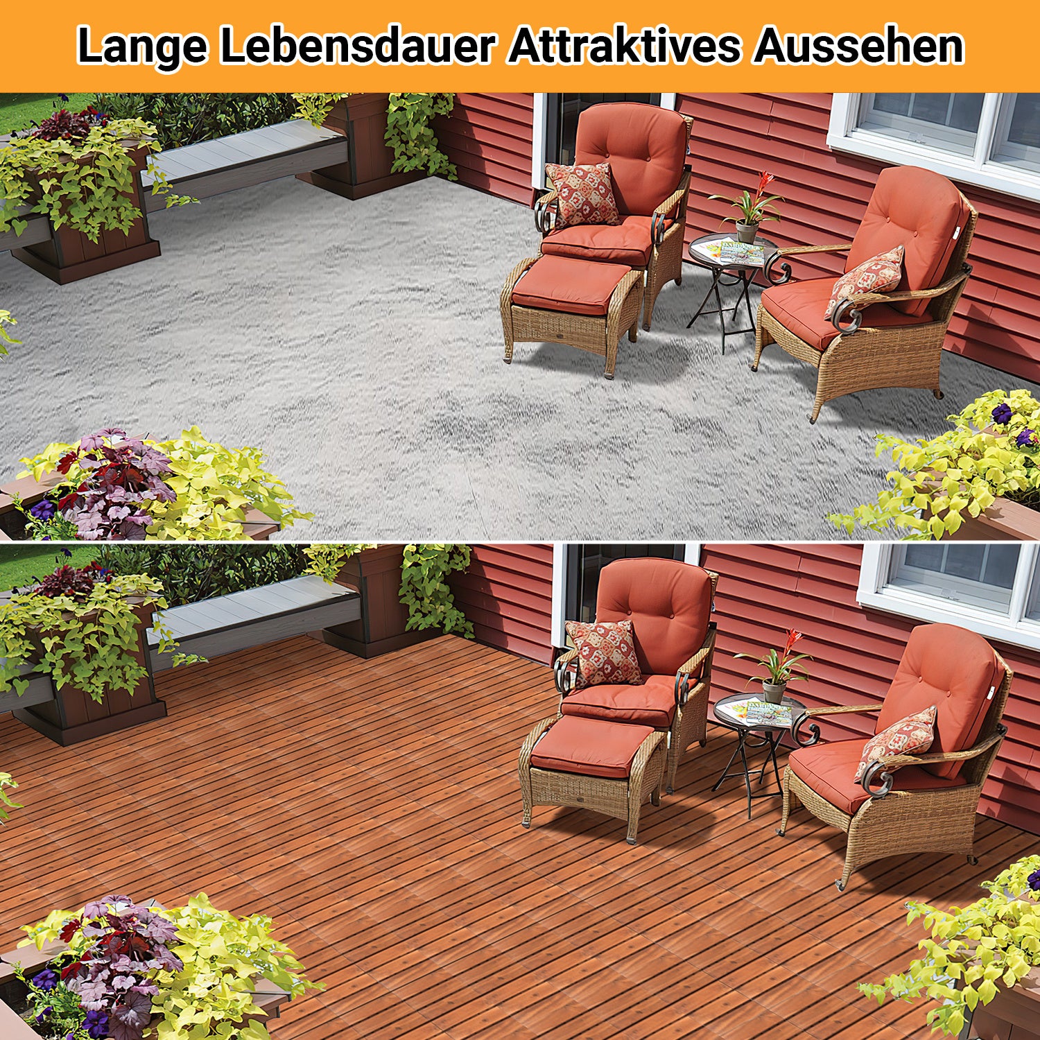 Holz-Mosaikplatten aus Robinienholz, 30 x 30 cm – Balkonfliesen, Gartenfliesen, geeignet für Garten, Terrassen und Balkone