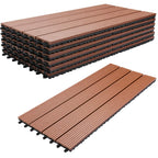 WPC-Fliesen, 30 x 60 cm, Terrassenfliesen, Klickfliesen, Balkonfliesen mit Holzoptik, witterungsbeständige Platten mit Entwässerungsfunktion, geeignet für Terrassen, Balkone und Gärten, braun/rotbraun/dunkelgrau/teakfarben (6 Stück = 1 Quadratmeter)
