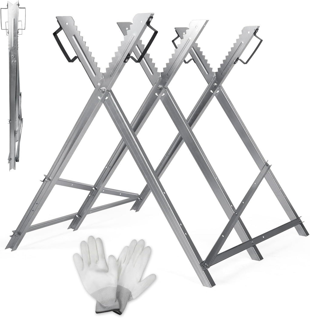 Sägebock, Sägebock aus Holz, Sägehilfsmittel, zusammenklappbar, 3 Stützen, verzinkter Sägebock mit Kettensägenhalterung, Sägebock, maximale Tragkraft 150 kg, geeignet für Sägewerke und Werkstätten