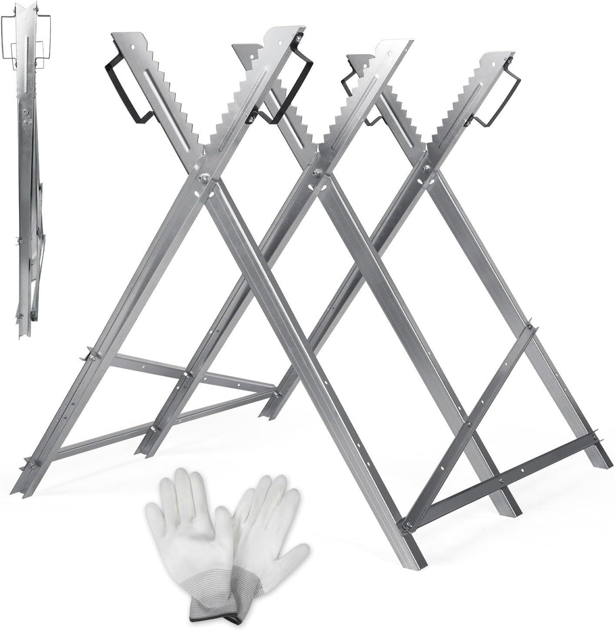 Sägebock, Sägebock aus Holz, Sägehilfsmittel, zusammenklappbar, 3 Stützen, verzinkter Sägebock mit Kettensägenhalterung, Sägebock, maximale Tragkraft 150 kg, geeignet für Sägewerke und Werkstätten