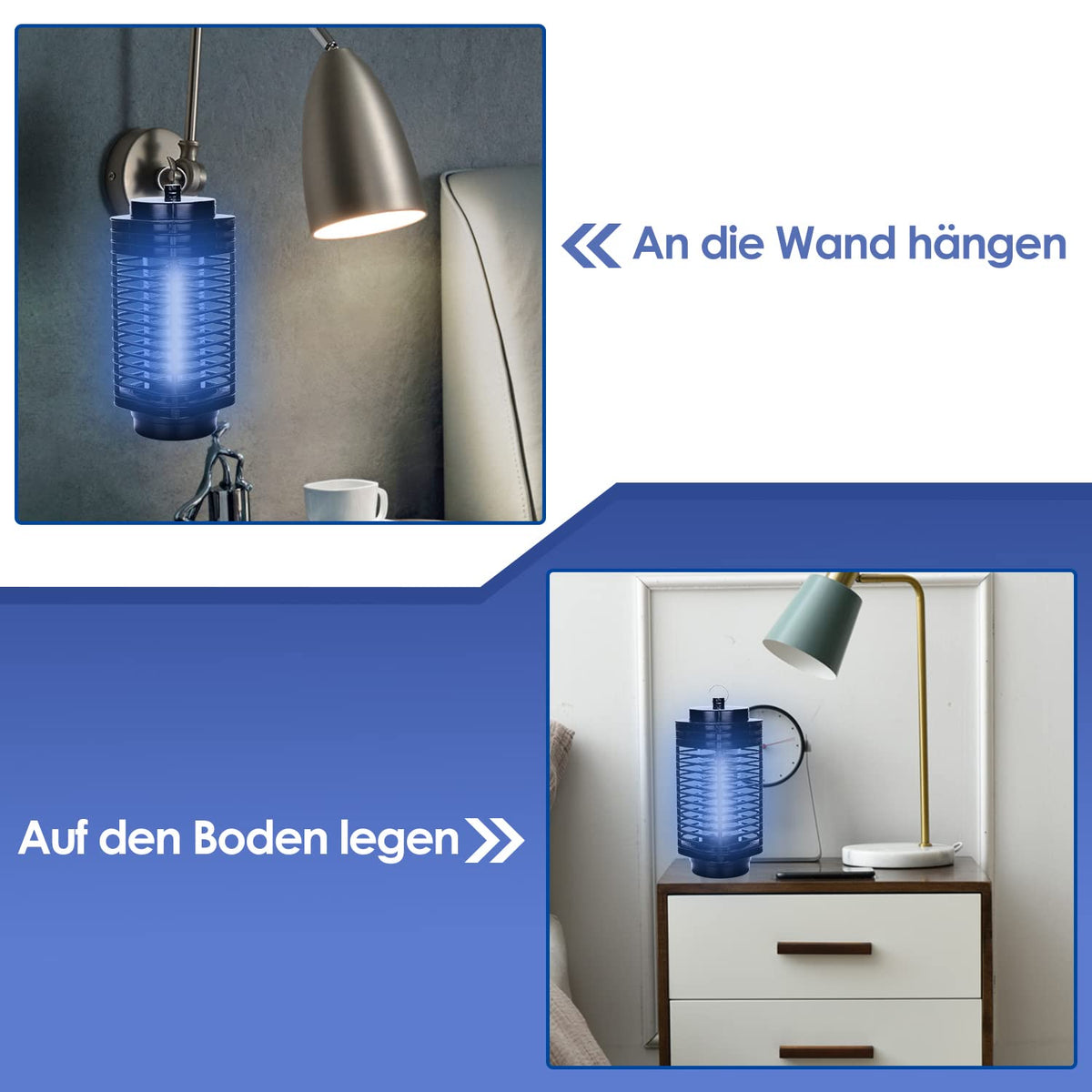 Mückenvernichter, 3-W-UV-LED-Insektenfalle, Mückenlampe, Reichweite 20 Quadratmeter, inklusive Mückenlampe, Fliegenfalle und Insektenfalle für den Innen- und Außenbereich, geeignet für Innenräume, Gärten, Terrassen und Restaurants