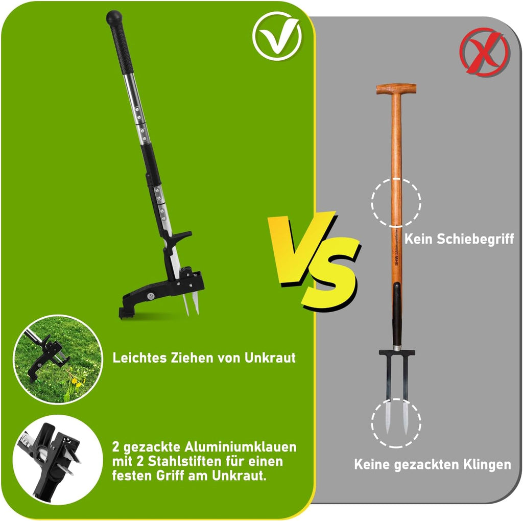Unkrautstecher mit Griff, Unkrautspaten und Löwenzahnspaten – Unkrautbekämpfungswerkzeuge – Knöterichspaten – Löwenzahn-Unkrautstecher mit Fußpedal, hocheffizienter Unkrautstecher, schwarz