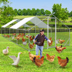 3 × 8 × 2 Meter großer Hühnerstall für den Außenbereich – Geflügelstall aus verzinktem Stahl mit Kuppeldach, geeignet für Hühner, Kaninchen, Gänse, Tauben und Wachteln, mit Metallzaun mit Maschen（副本）