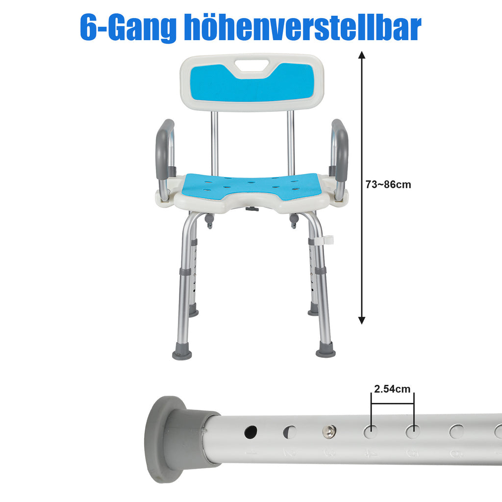 Duschhocker für Senioren mit Rückenlehne und Armlehne, höhenverstellbar, bis 136 kg belastbar Duschstuhl Duschsitz Badhocker Modern Badezimmerhocker
