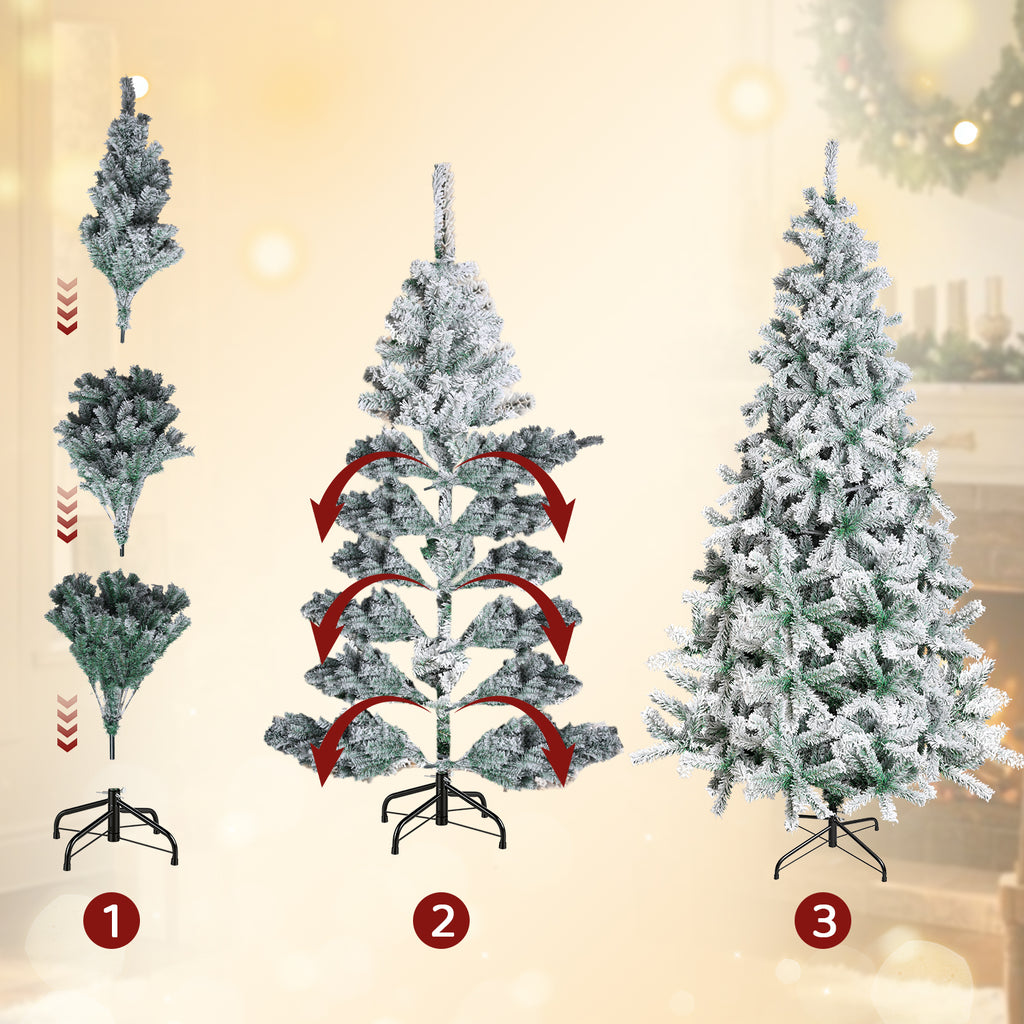 Künstlicher Weihnachtsbaum in den Größen 120/150/180/210 cm; 15 cm lange PVC-Zweige; künstliche Kiefer mit Schneelandschaft; inklusive Ständer, einfach aufzubauen, zerlegbar und verstaubar