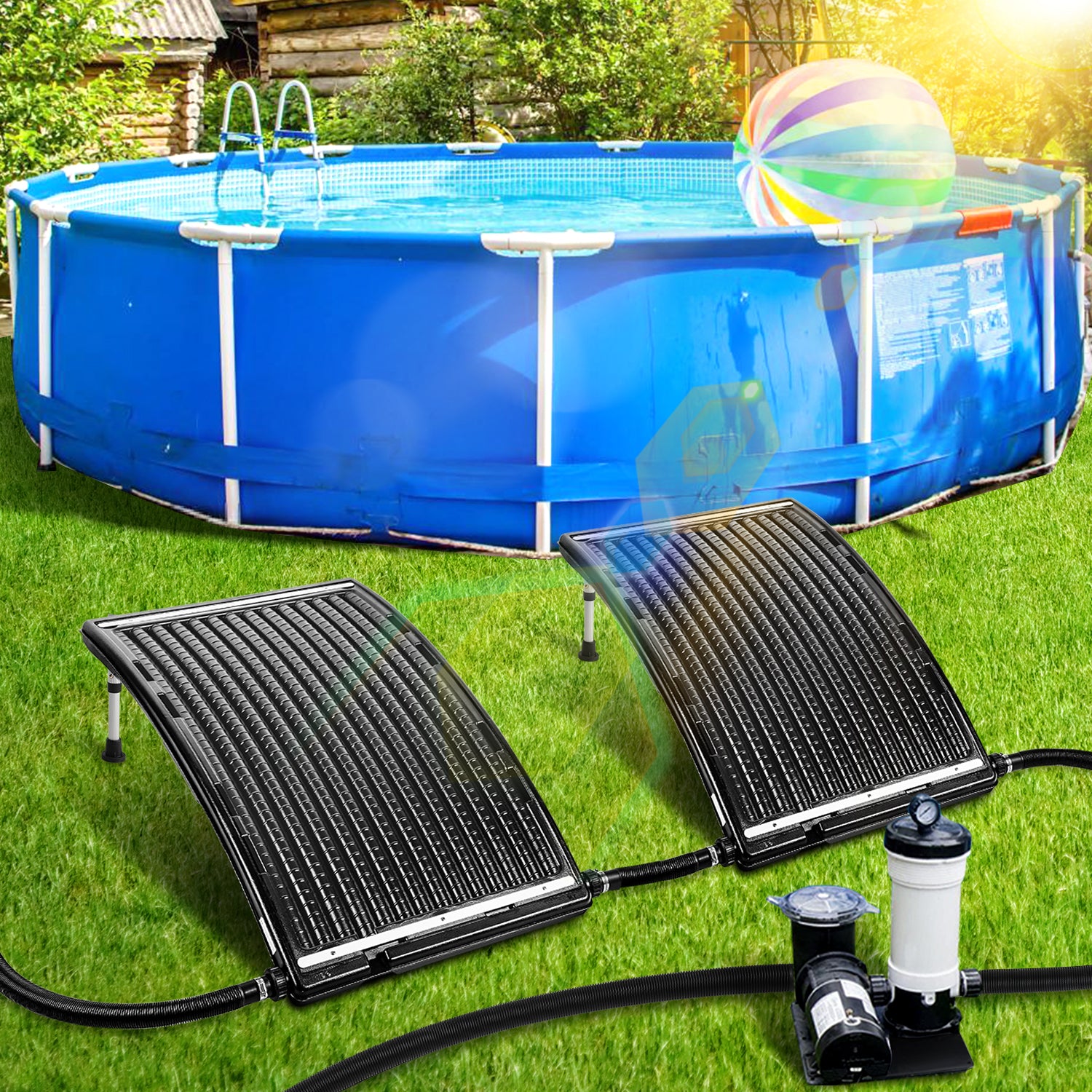 Sonnenkollektor Poolheizung, 113x69x35cm Solarheizung Maximaler Durchfluss 10000 L/h, Pool Heizungen Solaranlage für Warmwasser, Gartendusche, Pool