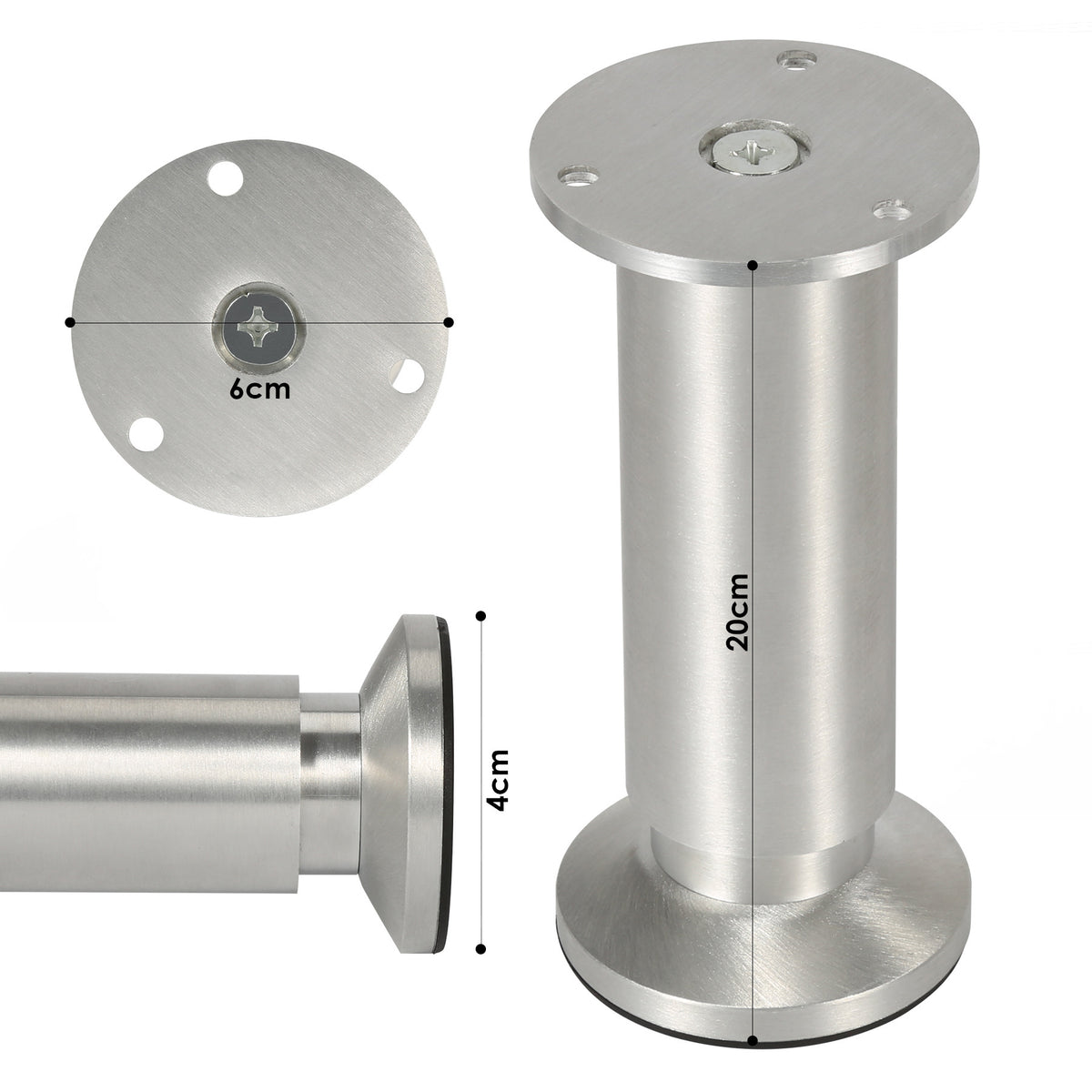 Alulegierung Möbelfüsse 4 Stück, belastbar bis 200-300kg,silbrig Aluminium-Möbelfüße, 6–20 cm, silberne Metalloptik, für Sofa, Schrank, Kommode und DIY.
