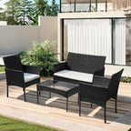 Polyrattan Gartenmöbel Set,4 Personen mit 2er Sofa 2 Stühle Tisch & Sitzkissen wetterfest Sitzgruppe,Schwarz Terrassenmöbel Balkonmöbel Set für Garten Terrasse und Balkon