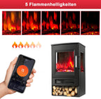 Elektrischer Kamin mit Heizfunktion, LED-Flammen, WLAN-Fernbedienung, Heizgebläse mit Timer, einstellbarem Thermostat, 900 W/1800 W
