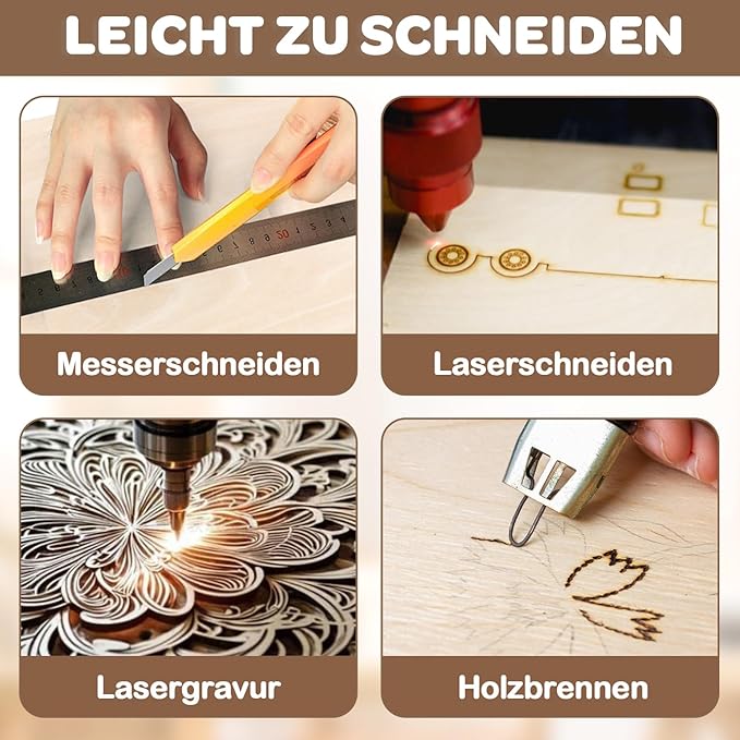 3 mm Sperrholz, 420 x 300 mm, Lindenholz, nach Craft Woods-Maßen zugeschnitten, Holz für den Modellbau, Laserschneiden, Lasergravur, Brandmalerei, Malerei, Heimwerken, Ölmalerei