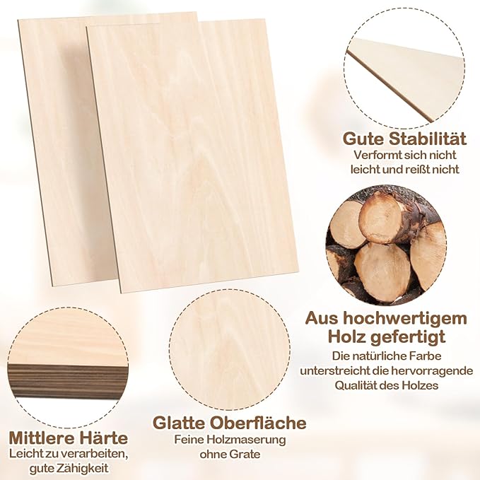 3 mm Sperrholz, 300 x 210 mm, Lindenholz, nach Craft Woods-Maßen zugeschnitten, Holz für den Modellbau, Laserschneiden, Lasergravur, Brandmalerei, Malerei, Heimwerken, Ölmalerei