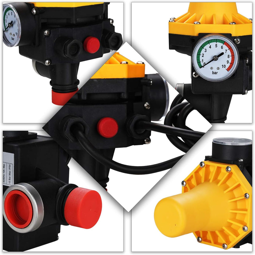 Pumpensteuerung mit Manometeranzeige, Druckwächter, 10 bar, elektronischer Druckschalter für Hauswasserversorgungsanlagen und Gartenpumpen