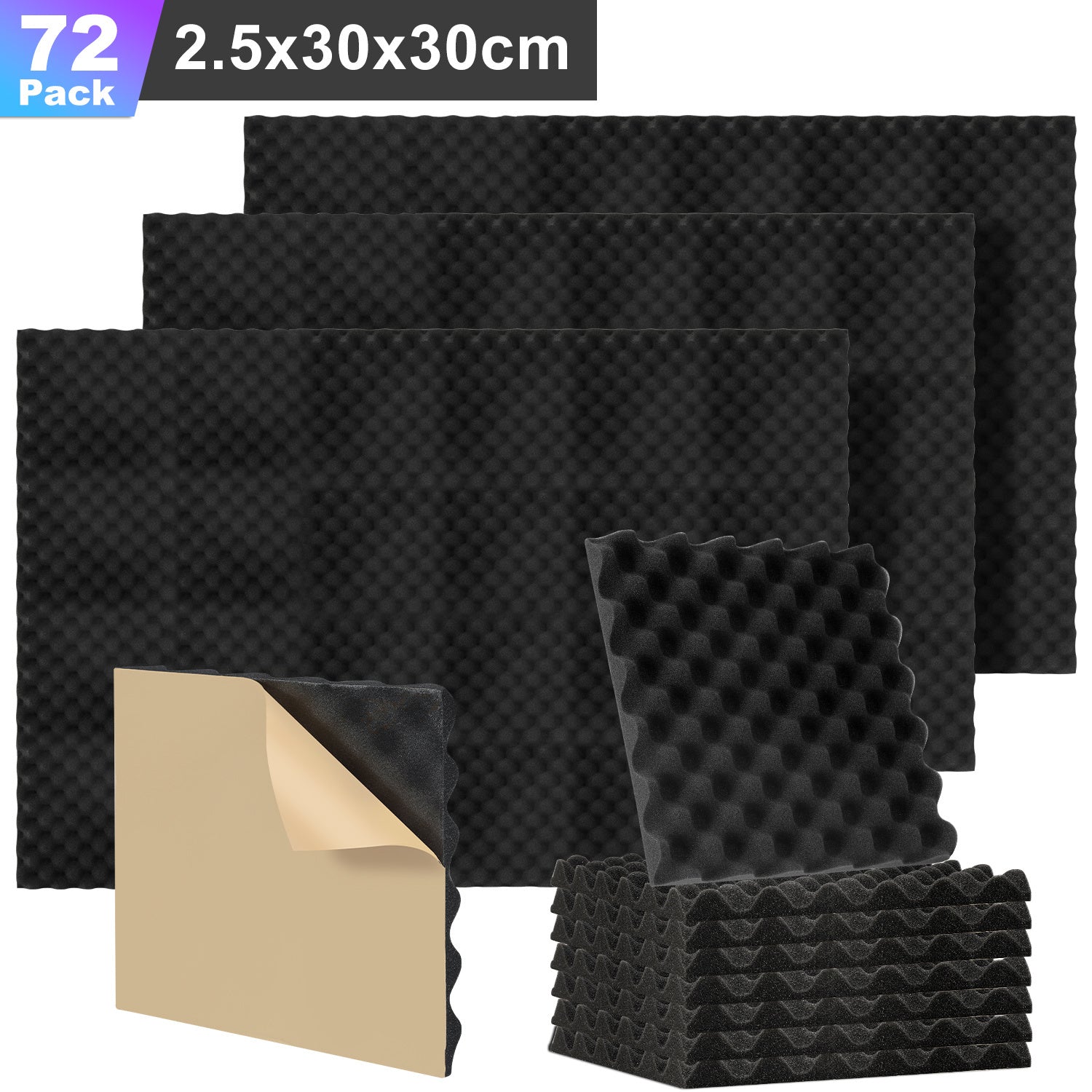 Set aus selbstklebenden Schallabsorptionsplatten aus Schaumstoff, geeignet für professionelle Aufnahmestudios und Wohnräume, Maße 30 x 30 x 2,5 cm, Wellenmuster