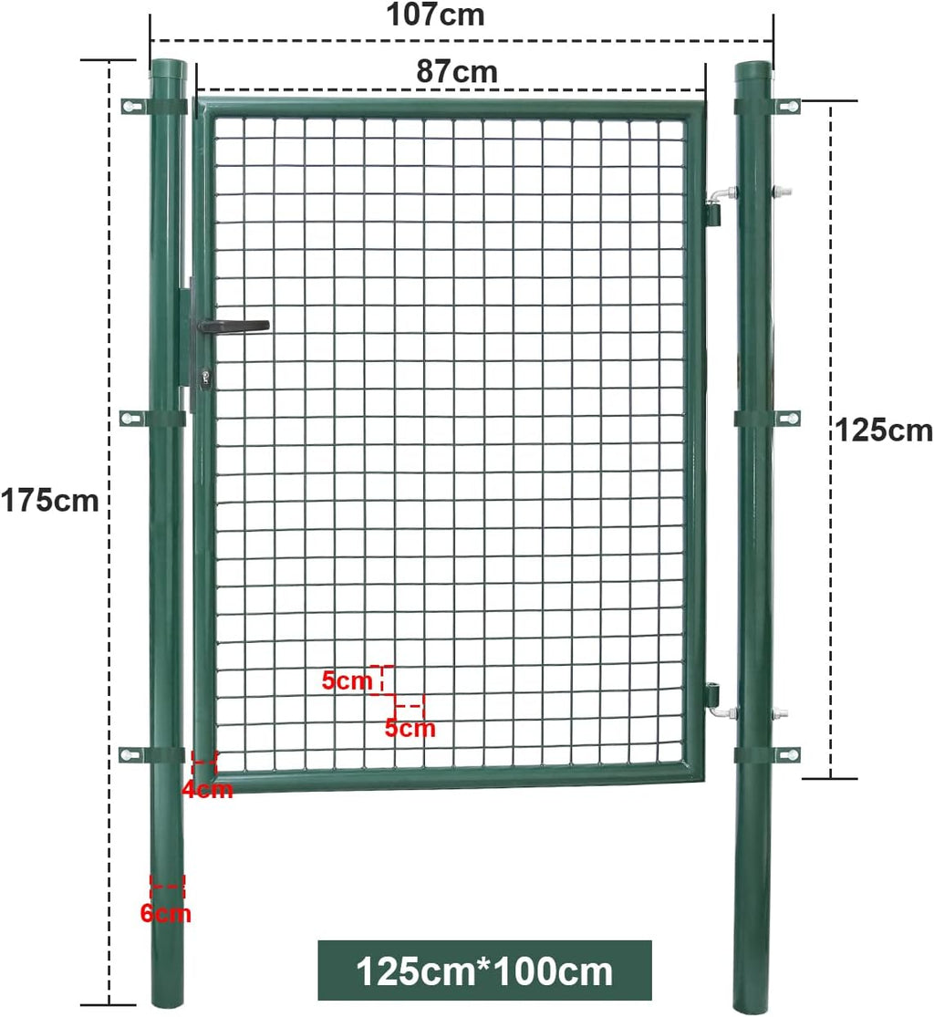 Gartentor 100x100cm/120x100cm/150x100cm Zauntor Gartentür aus verzinktem Stahl inkl. Griff Schloss und 3 Schlüssel Robust und Langlebig Hoftor für Stabmattenzau Pforte Einfahrtstür Grün