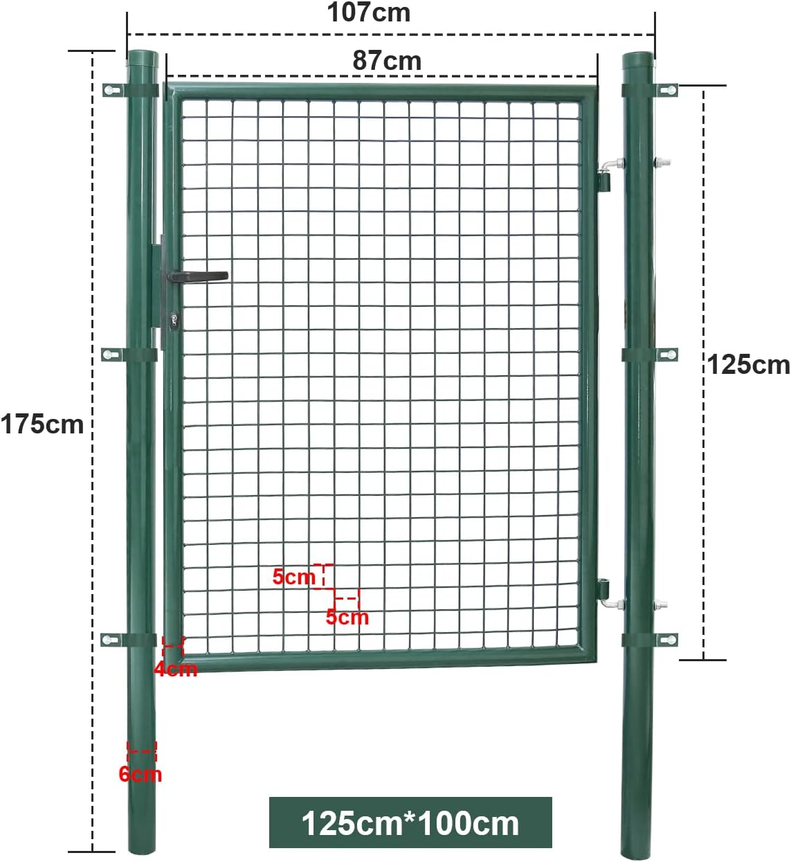 Gartentor 100x100cm/120x100cm/150x100cm Zauntor Gartentür aus verzinktem Stahl inkl. Griff Schloss und 3 Schlüssel Robust und Langlebig Hoftor für Stabmattenzau Pforte Einfahrtstür Grün