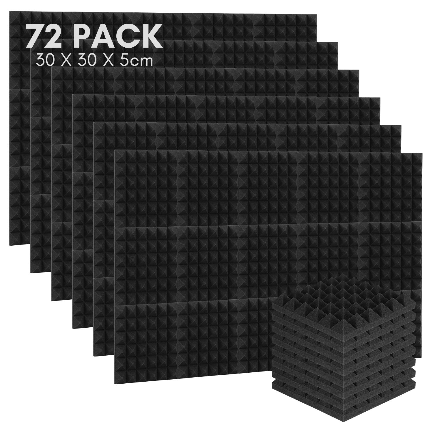 Set aus selbstklebenden Schallabsorptionsplatten aus Schaumstoff, geeignet für professionelle Aufnahmestudios und Wohnräume, Maße 30 x 30 x 2,5 cm, Pyramide