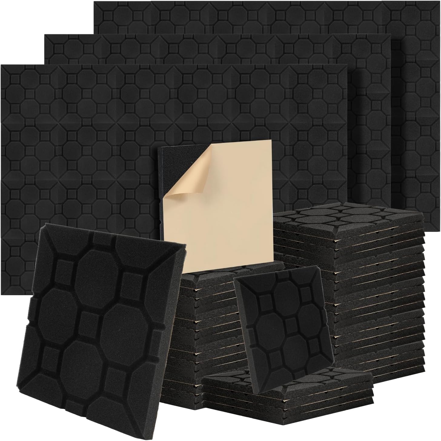 Set aus selbstklebenden Schallabsorptionsplatten aus Schaumstoff, geeignet für professionelle Aufnahmestudios und Wohnräume, Maße 30 x 30 x 2,5 cm, quadratische Ausführung