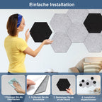 12–36 Stück selbstklebende Akustikplatten, schwarz/grau, aus hochdichtem Dämmmaterial, geeignet für Wandverkleidungen und Schallschutz, ideal für Tonstudios und die Wohnraumgestaltung, sechseckige Rautenform mit Rillen (30 x 26 x 0,9 cm)