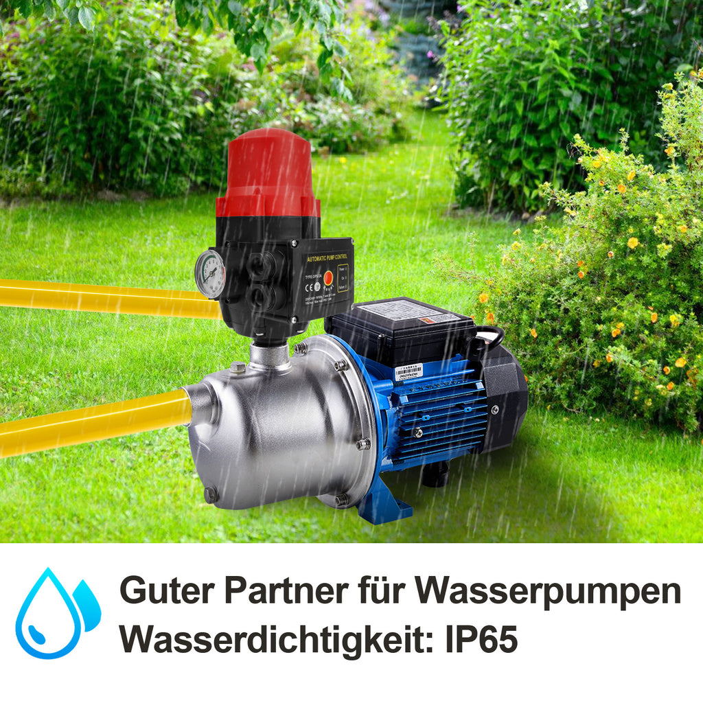 Druckregler, Druckschalter, 10-bar-Manometer mit Kabel, konstanter Wasserdruck, automatisches Ein- und Ausschalten, Trockenlaufschutz, geeignet für Garten und Haushalt, rot