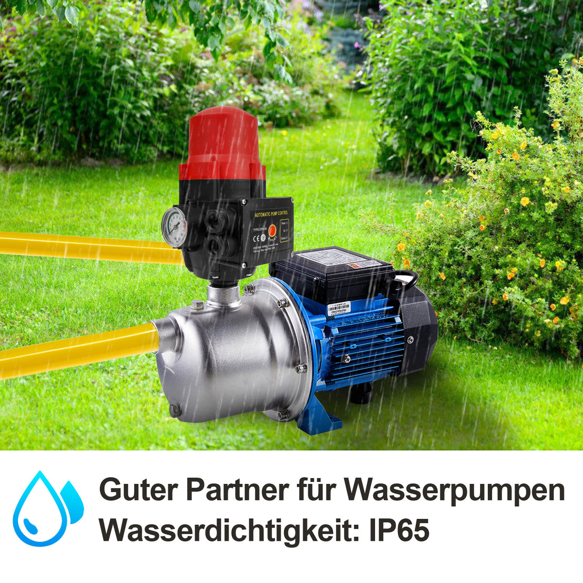 Druckregler, Druckschalter, 10-bar-Manometer mit Kabel, konstanter Wasserdruck, automatisches Ein- und Ausschalten, Trockenlaufschutz, geeignet für Garten und Haushalt, rot