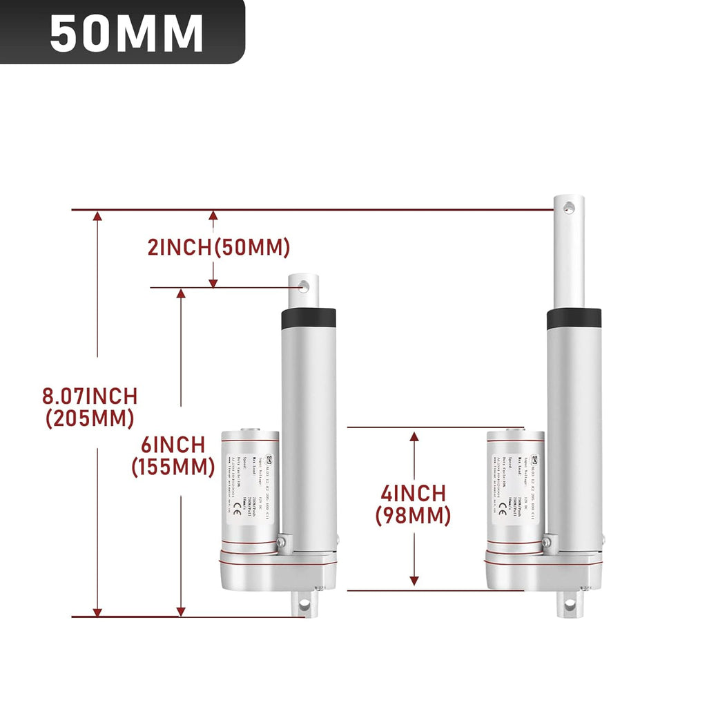 1500N Linearantrieb mit 50-400mm Hublänge, 12V DC Linearmotor für Möbel, Automatisierung & DIY-Projekte, Starker Verstellantrieb für Sofalift, Tischverstellung & mehr (50MM)