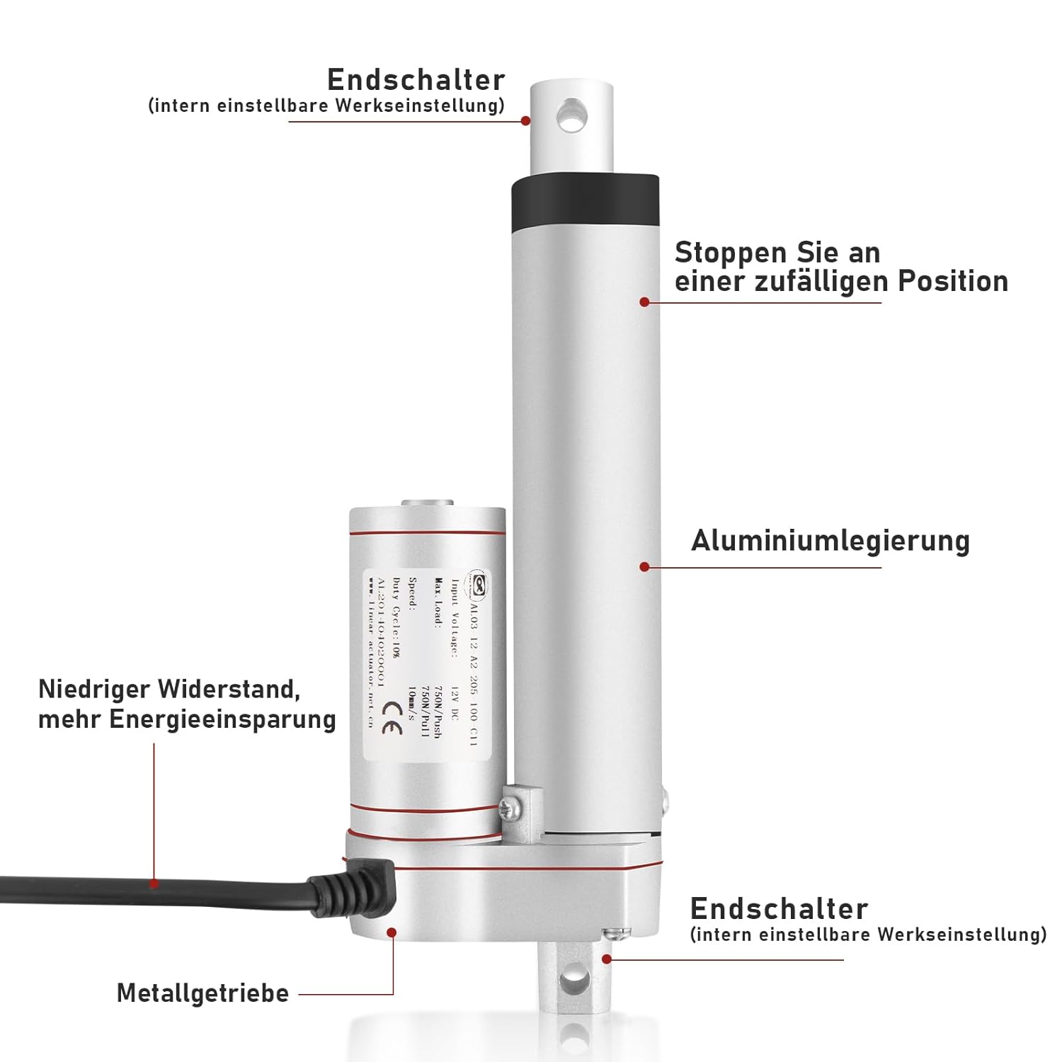 1500N Linearantrieb mit 50-400mm Hublänge, 12V DC Linearmotor für Möbel, Automatisierung & DIY-Projekte, Starker Verstellantrieb für Sofalift, Tischverstellung & mehr (50MM)